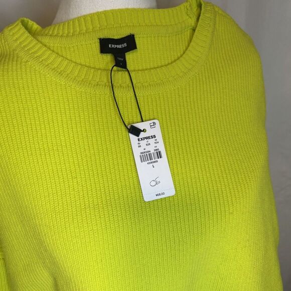 Express Neon Green Crew Neck Short Sleeve Boxy Sweater Womens Stylish - Picture 5 of 5